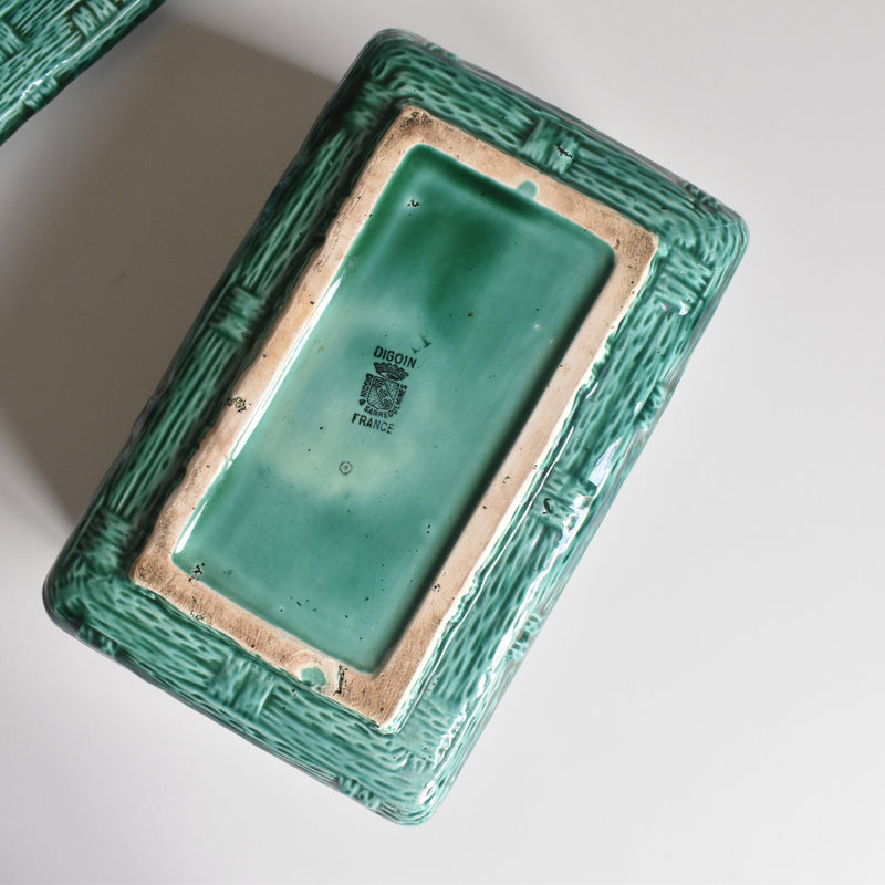 Vintage Box Digoin & Sarreguemines Barbotine Basket Green