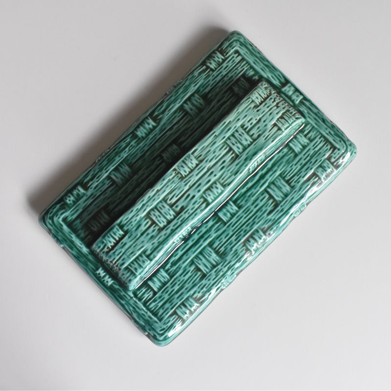 Vintage Box Digoin & Sarreguemines Barbotine Basket Green