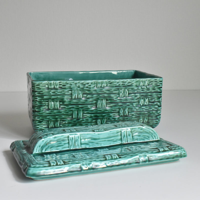 Vintage Box Digoin & Sarreguemines Barbotine Basket Green