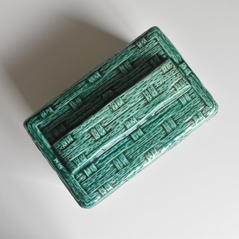 Vintage Box Digoin & Sarreguemines Barbotine Basket Green