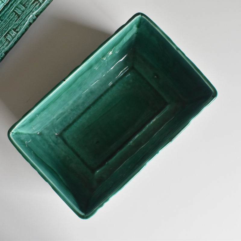 Vintage Box Digoin & Sarreguemines Barbotine Basket Green
