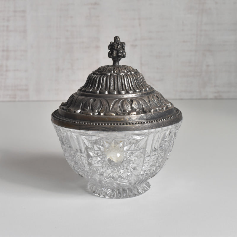 ヴィンテージクリスタルガラス＆金属 シュガーポット