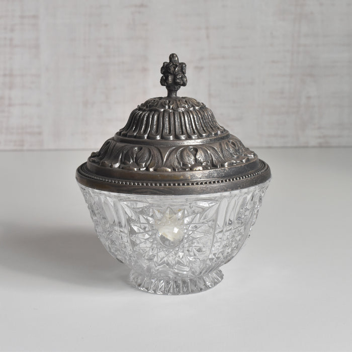 ヴィンテージクリスタルガラス＆金属 シュガーポット