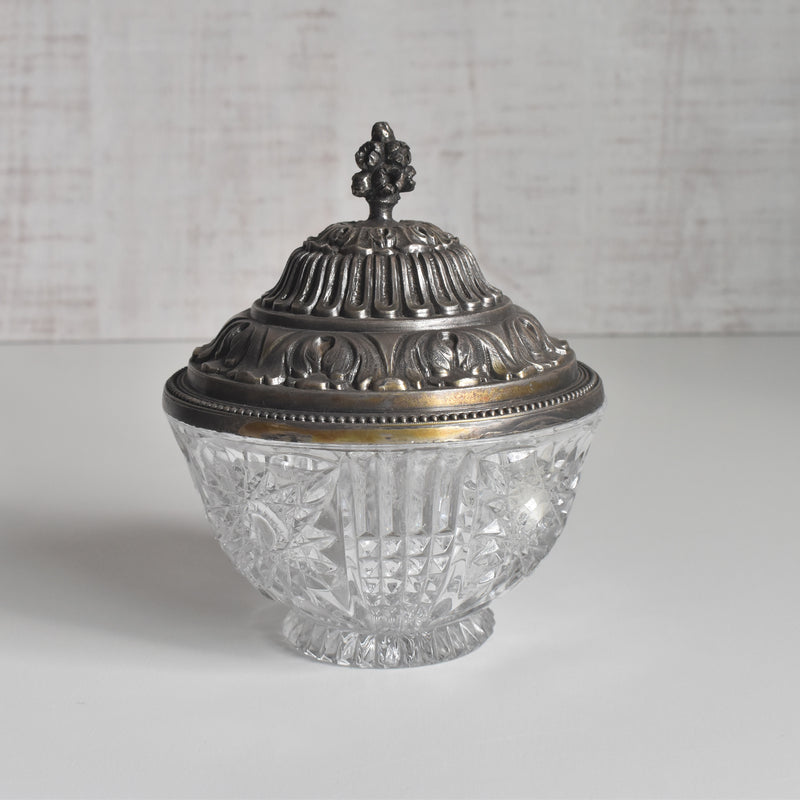 ヴィンテージクリスタルガラス＆金属 シュガーポット