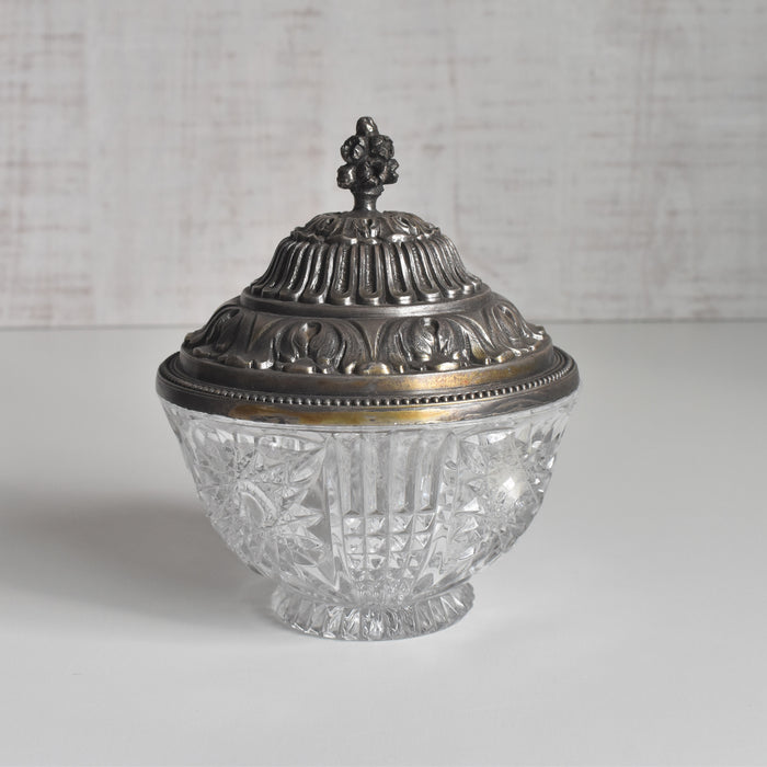 ヴィンテージクリスタルガラス＆金属 シュガーポット