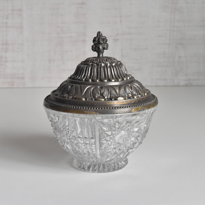 ヴィンテージクリスタルガラス＆金属 シュガーポット