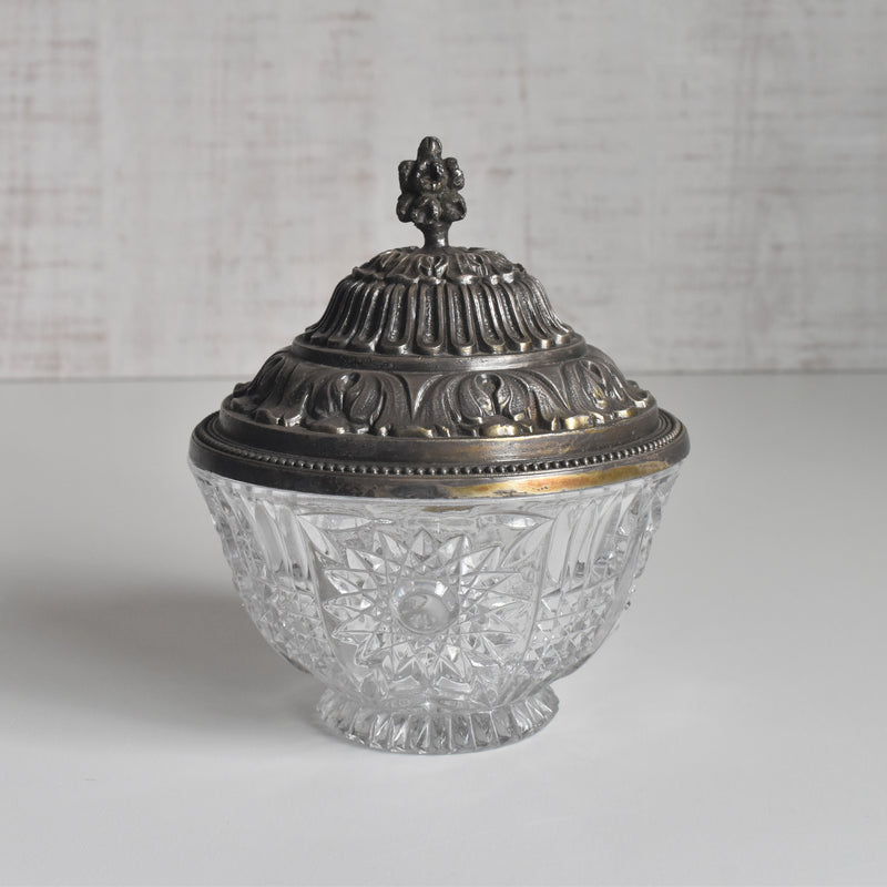 ヴィンテージクリスタルガラス＆金属 シュガーポット