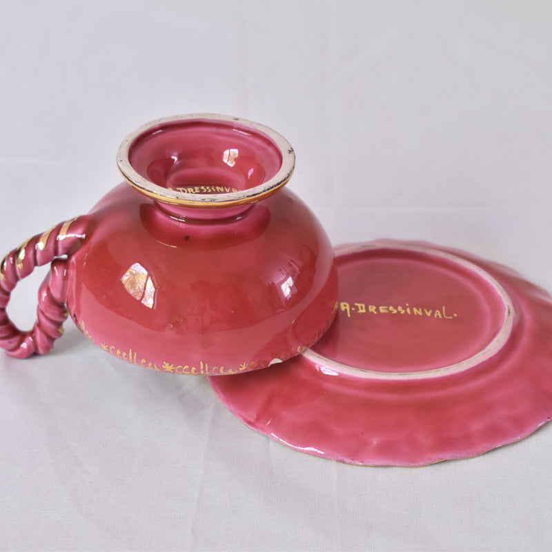 ア.ドラサンヴァル A.Dressinval チョコレートカップ＆ソーサー ピンク B