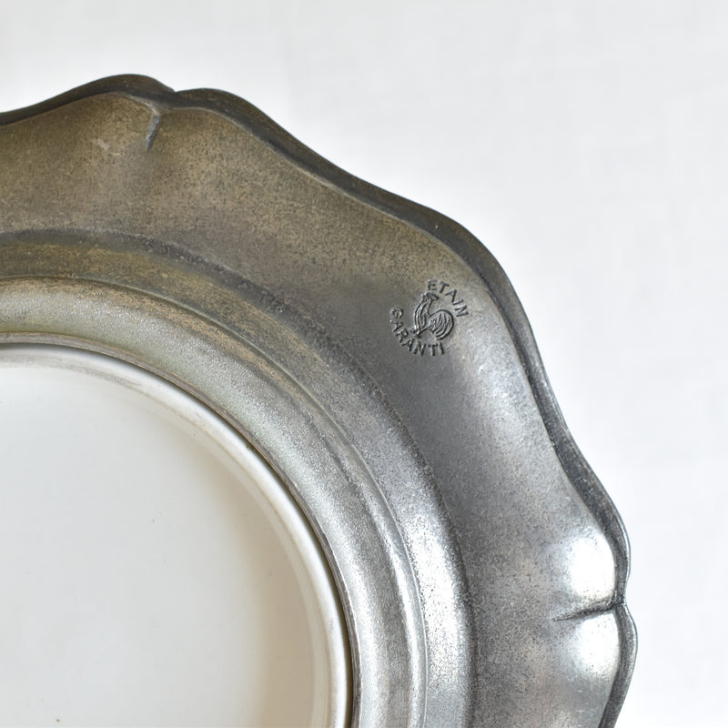 Vintage Pewter & Ceramic Decorative Plate A
