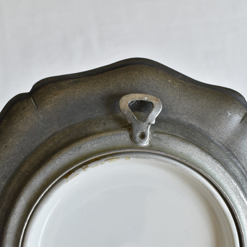 Vintage Pewter & Ceramic Decorative Plate A