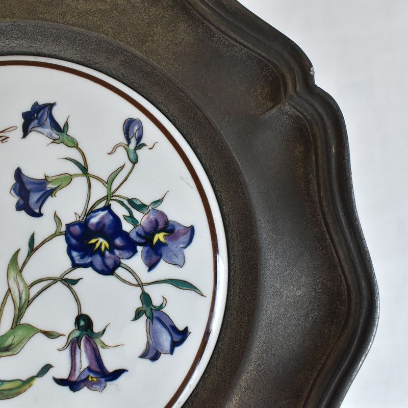 Vintage Pewter & Ceramic Decorative Plate A