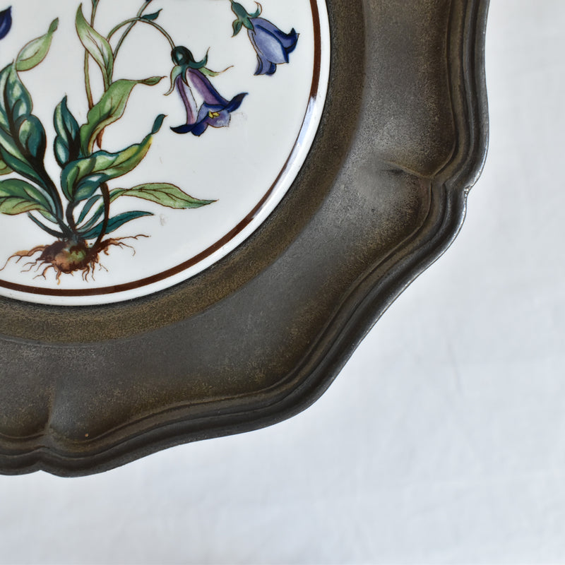 Vintage Pewter & Ceramic Decorative Plate A