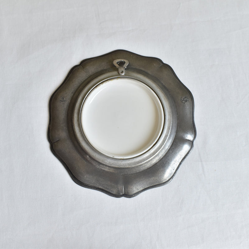 Vintage Pewter & Ceramic Decorative Plate A