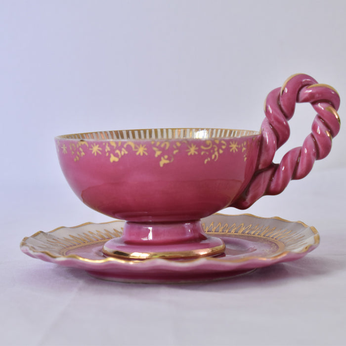 ア.ドラサンヴァル　A.Dressinval 　チョコレートカップ ＆ソーサー　ピンク　C