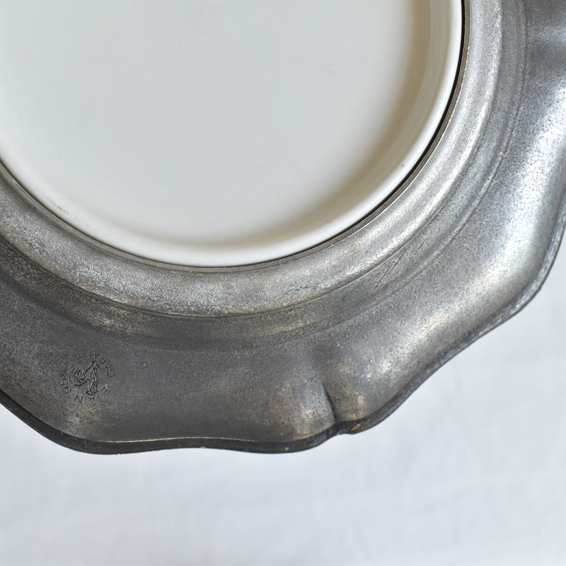 Vintage Pewter & Ceramic Decorative Plate B