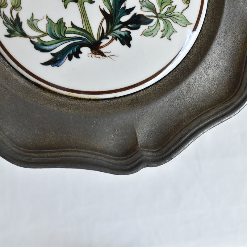 Vintage Pewter & Ceramic Decorative Plate B