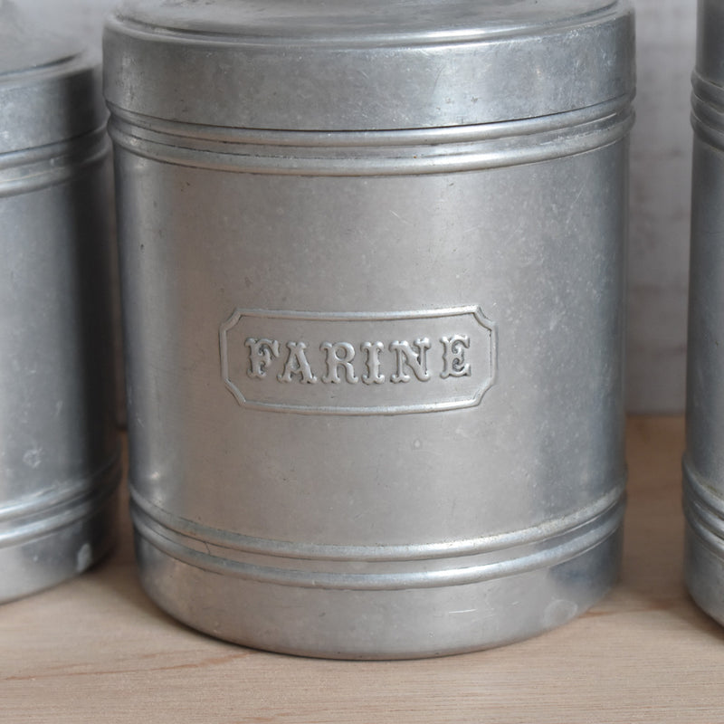 Vintage aluminum storage container, Farine