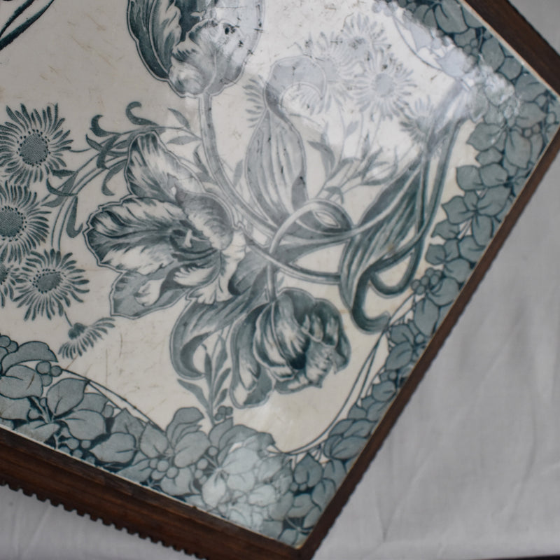 Antique tile trivet - Tulipes