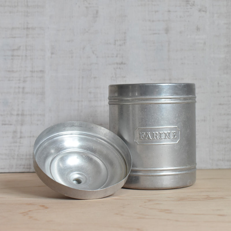 Vintage aluminum storage container, Farine