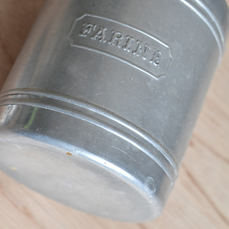 Vintage aluminum storage container, Farine