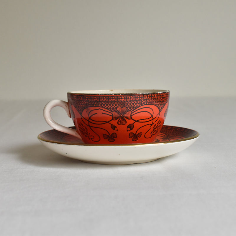 Antique Cup & Saucer Sarreguemines Trefle A