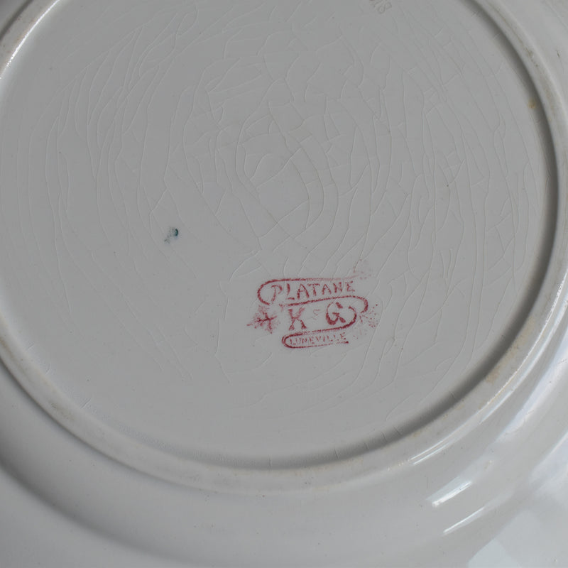 Antique large round plate K&G Luneville Platane