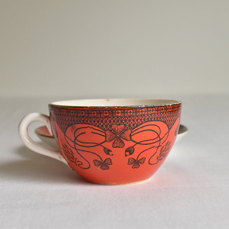 Antique Cup & Saucer Sarreguemines Trefle A