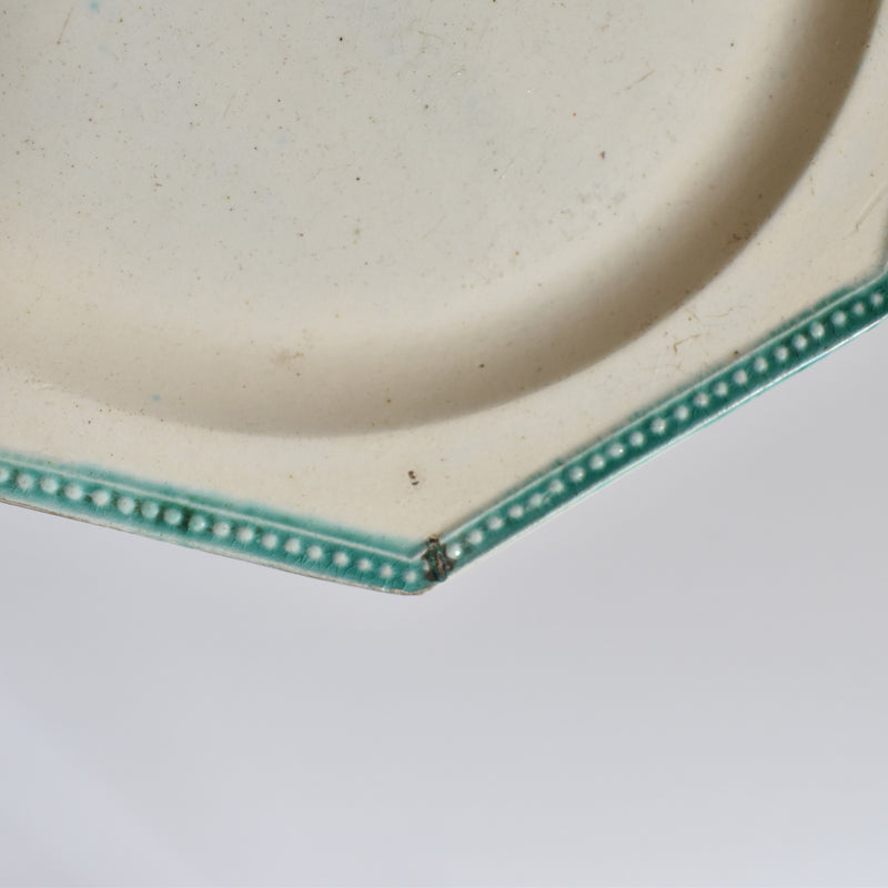 Antique Octagonal Plate, Green Rim B
