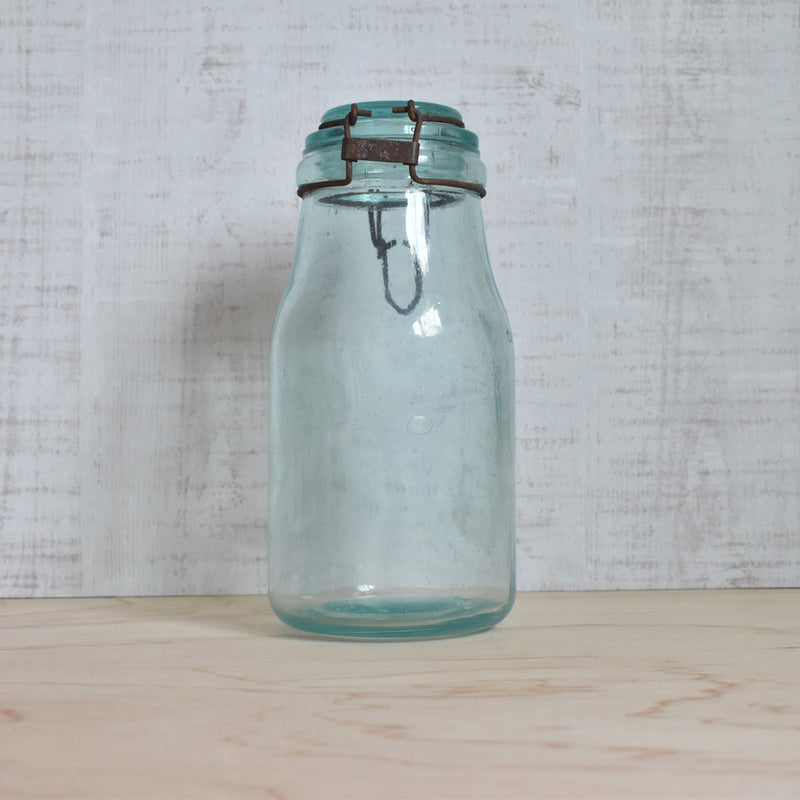 ヴィンテージ  ガラス　容器 L'ideal ブルー