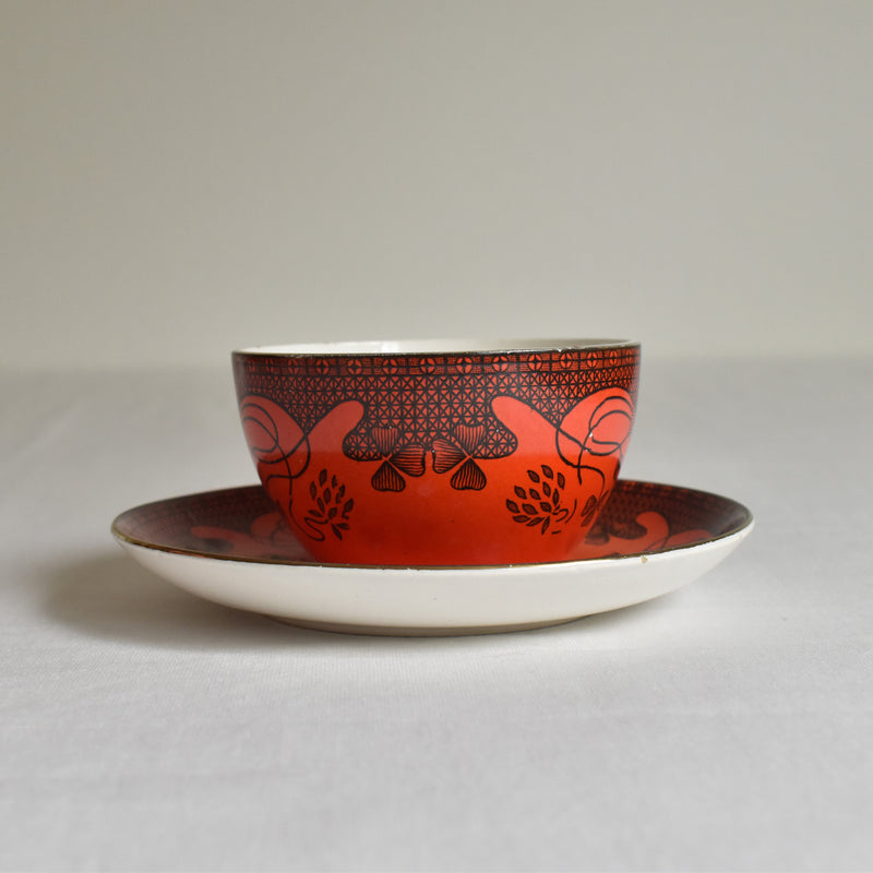 Antique Cup & Saucer, Sarreguemines, Trefle B