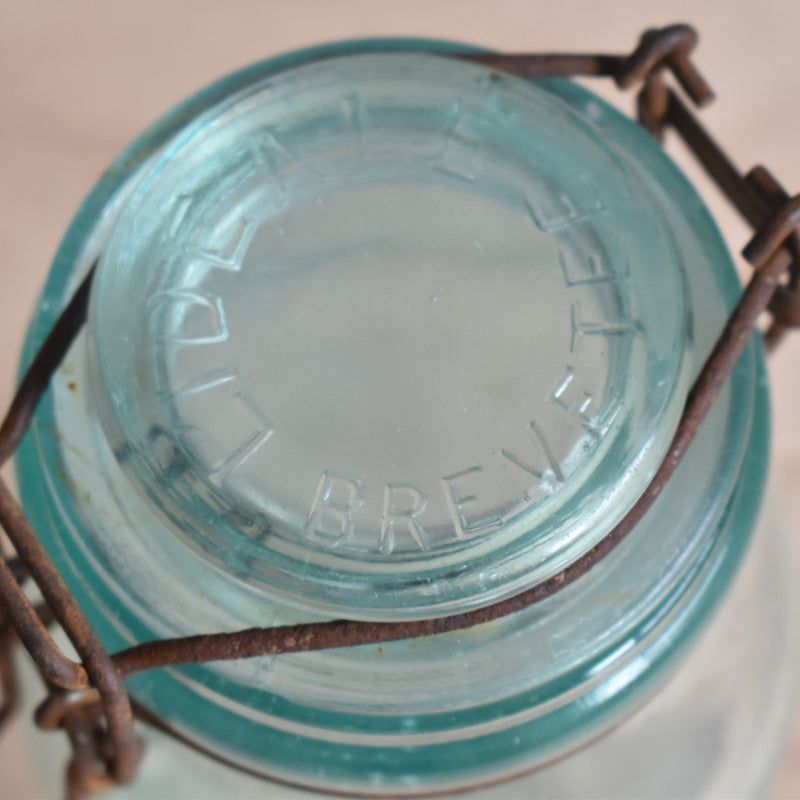 ヴィンテージ  ガラス　容器 L'ideal ブルー