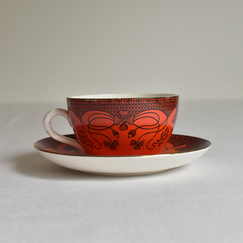 Antique Cup & Saucer, Sarreguemines, Trefle B