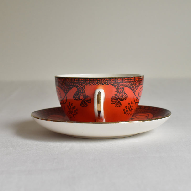 Antique Cup & Saucer, Sarreguemines, Trefle B