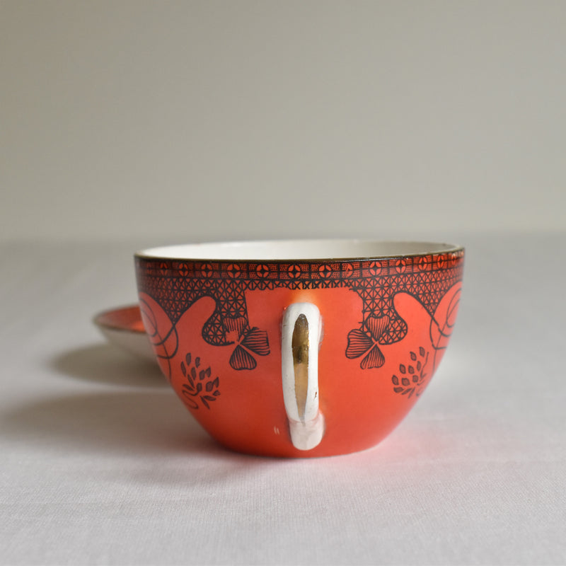 Antique Cup & Saucer, Sarreguemines, Trefle B