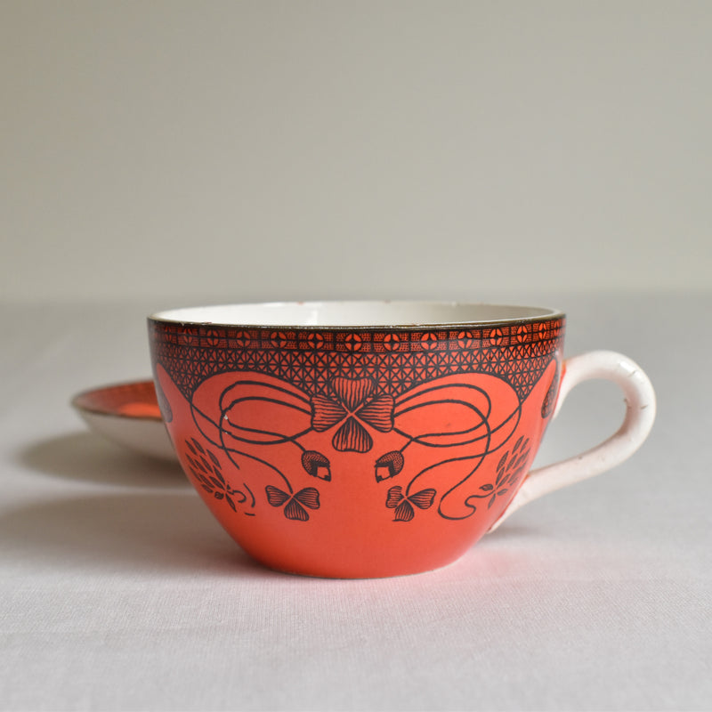 Antique Cup & Saucer, Sarreguemines, Trefle B