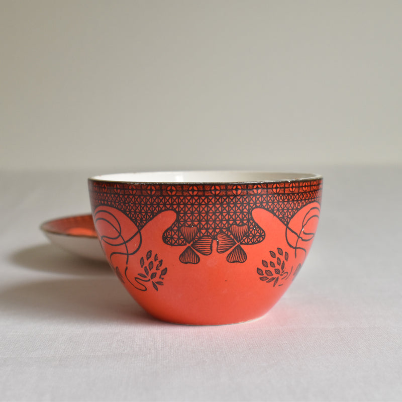 Antique Cup & Saucer, Sarreguemines, Trefle B