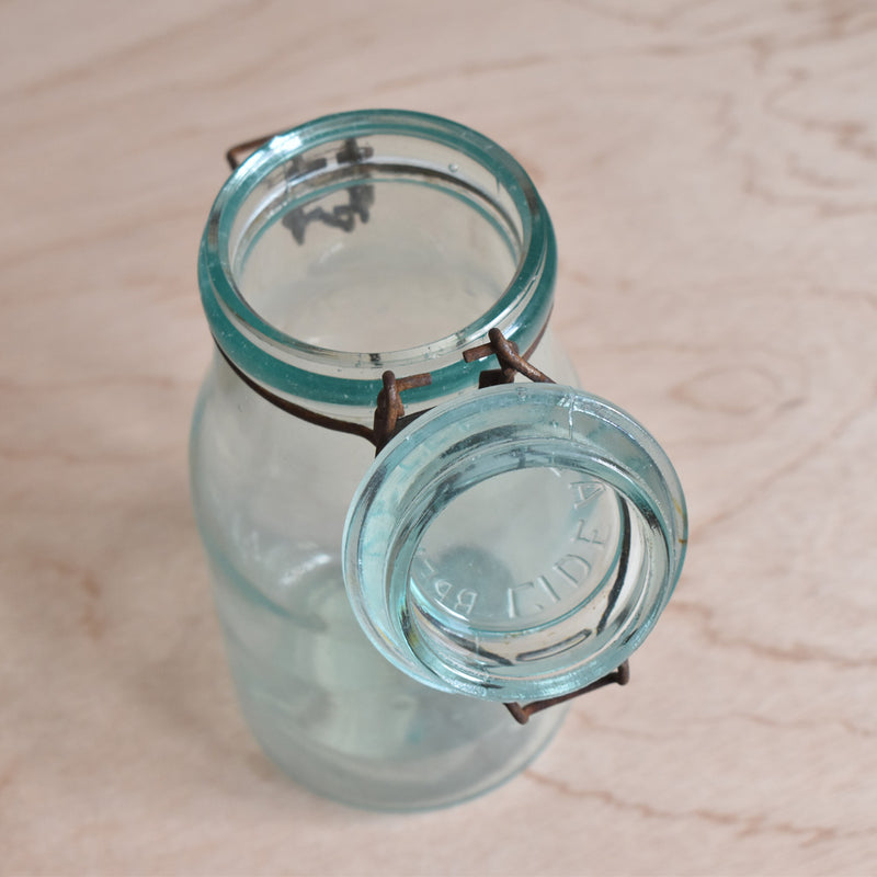 ヴィンテージ  ガラス　容器 L'ideal ブルー