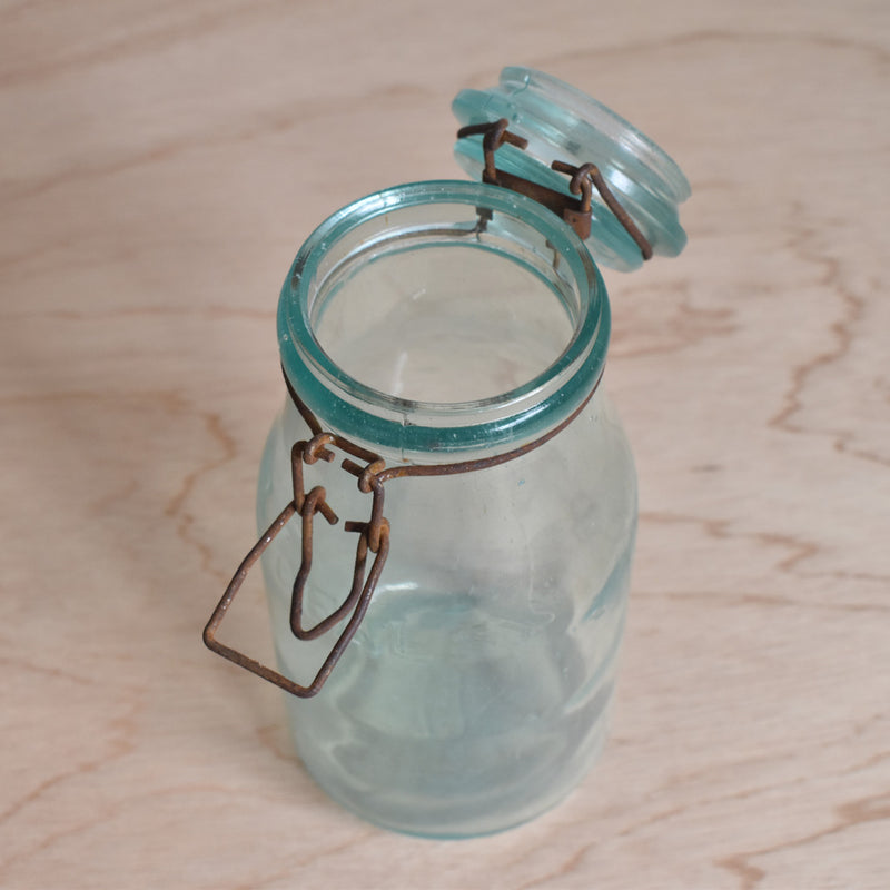 ヴィンテージ  ガラス　容器 L'ideal ブルー