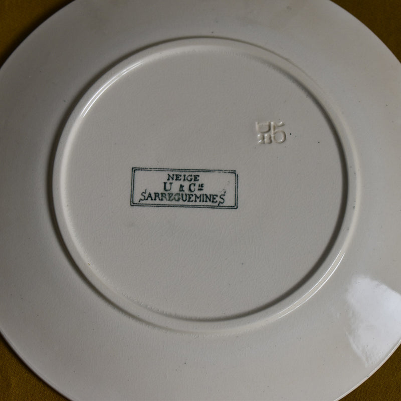 Antique Dessert Plate, Sarreguemines "Neige" (Snow) B
