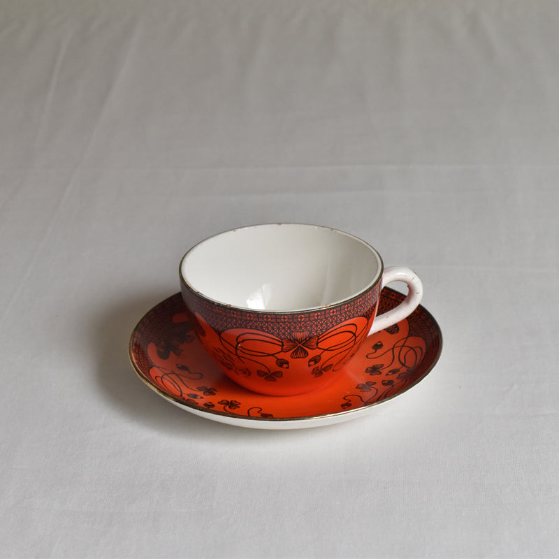 Antique Cup & Saucer, Sarreguemines, Trefle B