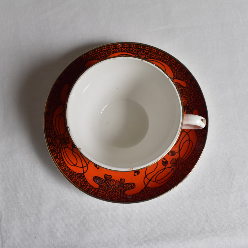 Antique Cup & Saucer, Sarreguemines, Trefle B