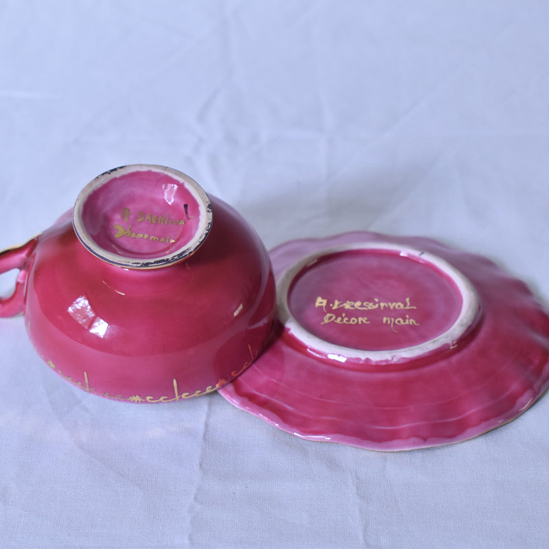 ア.ドラサンヴァル A.Dressinval コーヒーカップ＆ソーサー ピンク B