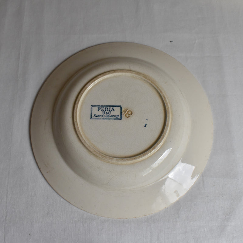 Antique Deep Plate U&C Sarreguemines Feria A