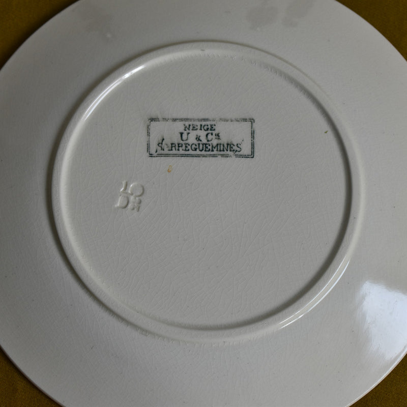 Antique Dessert Plate, Sarreguemines, Neige (Snow), D