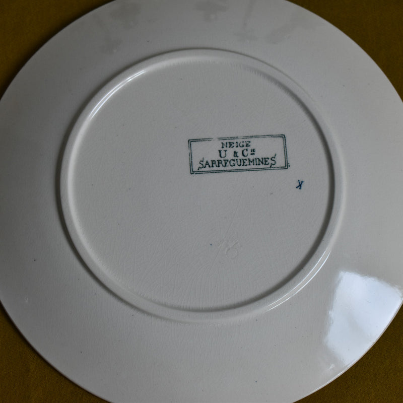 Antique dessert plate Sarreguemines Neige (Snow) E