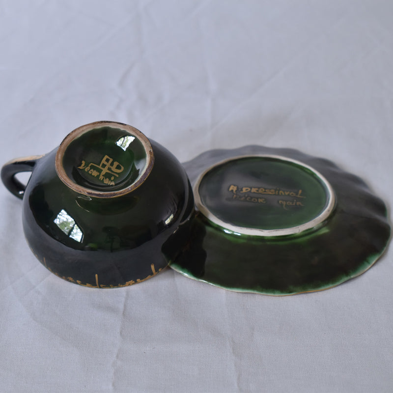 ア.ドラサンヴァル A.Dressinval コーヒーカップ＆ソーサー ダークグリーン