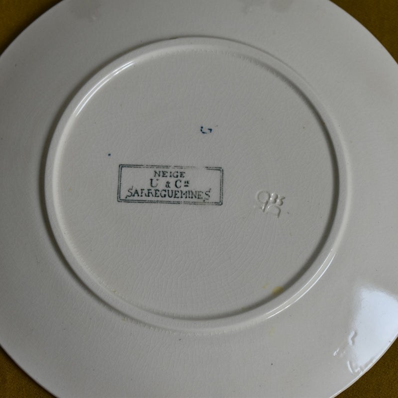 Antique Dessert Plate - Sarreguemines "Neige" (Snow) F