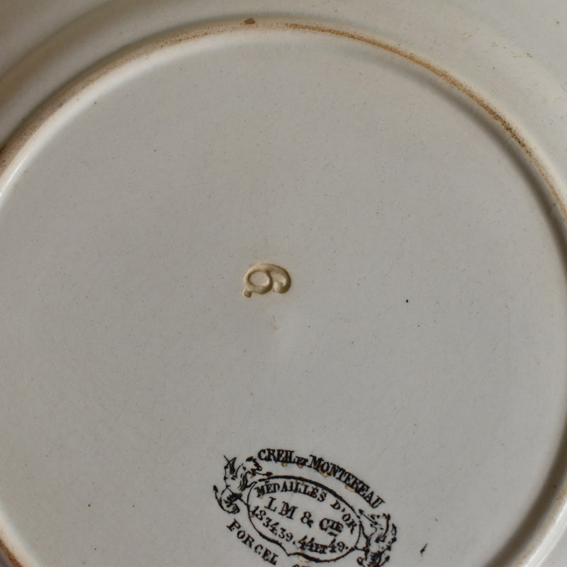 Antique Dessert Plate, Creil-Montereau, Relief Rim