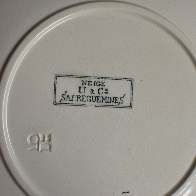 Antique dessert plate, Sarreguemines, Neige (Snow), H