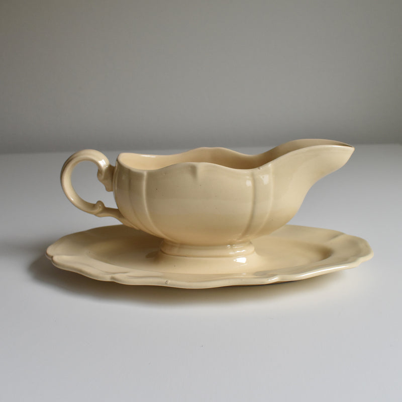 Vintage Sauce Boat Digoin & Sarreguemines Scalloped Rim